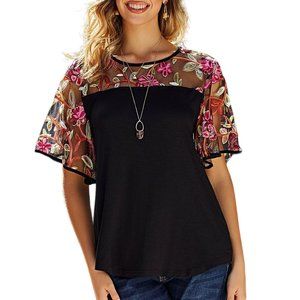 Suzanne Betro Embroidered Floral Sheer Insert Shirt Whimsigoth Dark Boho Sz 3X